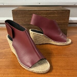 Celine Paris Women Burgundy Leather Espadrille Wedge Sandal Size 38EU 8US